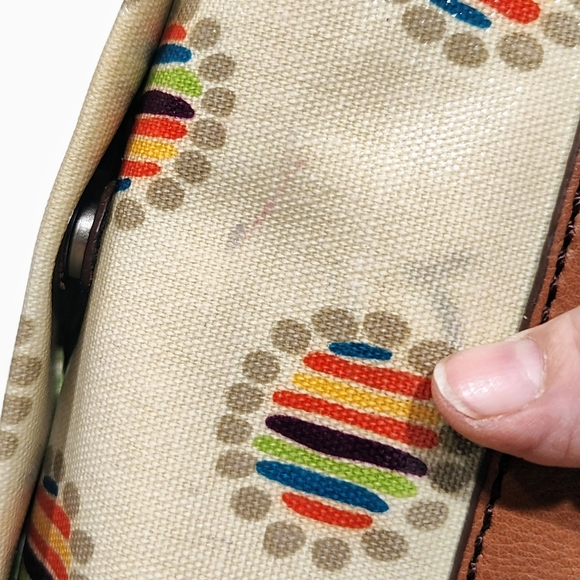 Fossil Key-Per Foldover Convertible Bag Coated Canvas Leather Colorful Dot Print - Picture 16 of 16